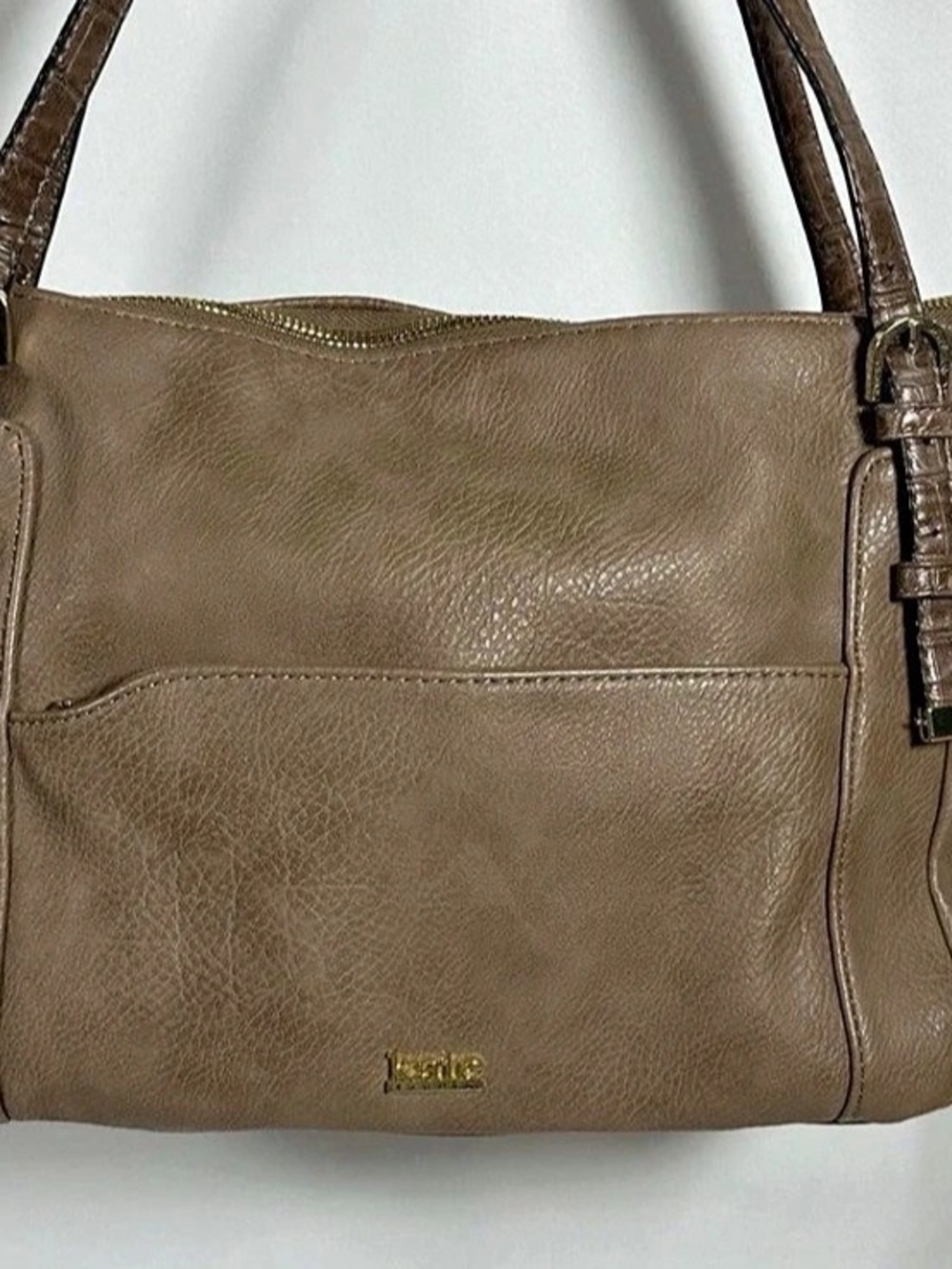 Kate Landry Taupe Croc-Embossed Strap Handbag with Gold Hardware